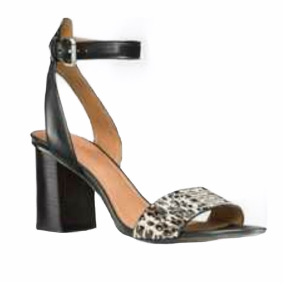 Coach Paige Leather and Black and White Snake Block Heel Sandals Size 5 - Picture 1 of 9